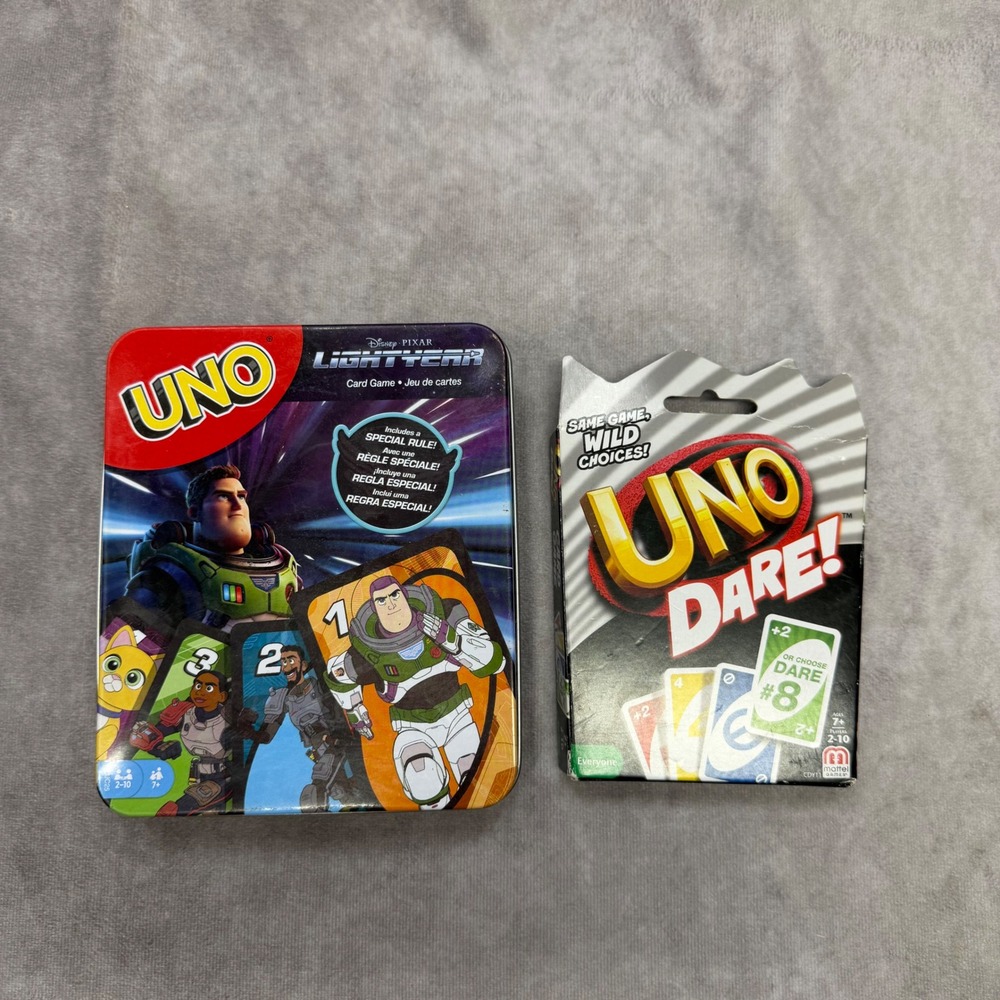 Mattel Uno Card Games Bundle Kids OS Multi Lightyear Tin and Uno Dare Bundle